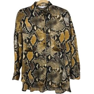 Zara Python Snake Print Button Up Tunic Blouse Top, Silky Lightweight, Pockets S
